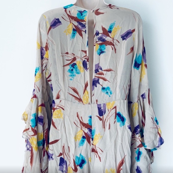 BY TIMO tulip V-neck wide leg jumpsuit floral boho Free People viscose tan - Picture 13 of 13